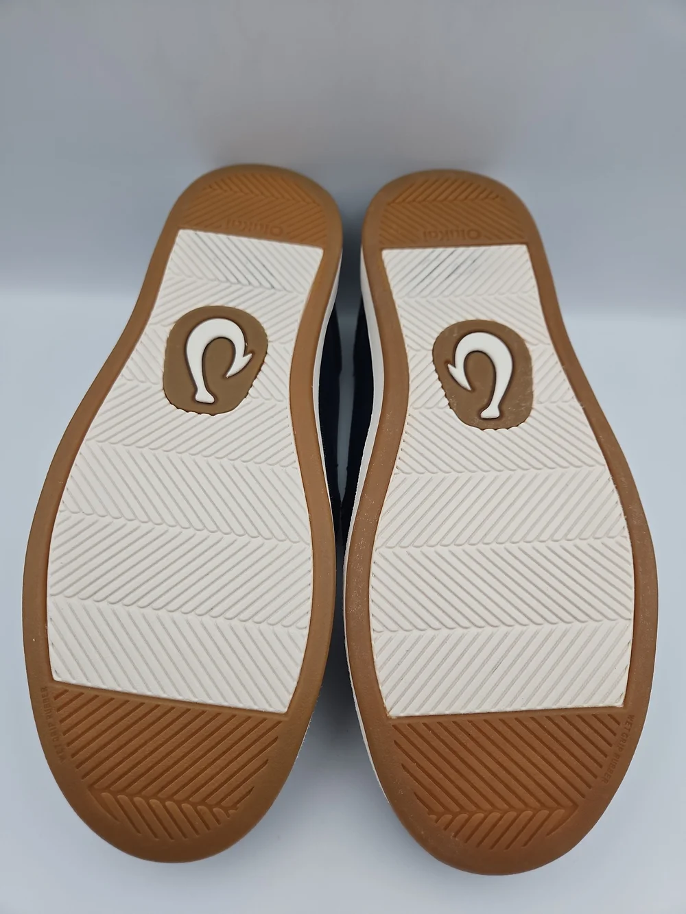OluKai Men's Navy Leather Slip-On Loafers with Cream Sole